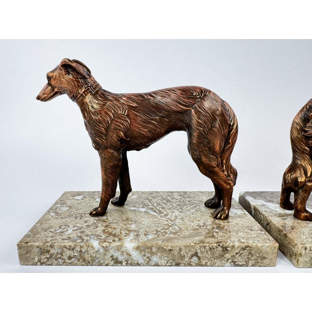 Brown French Art Deco Barzoi Dog Bookends, Circa 1930 For Sale - Image 8 of 12
