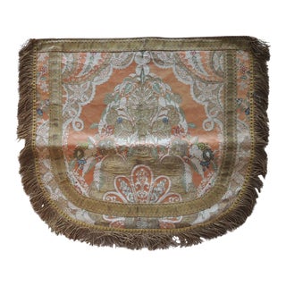 Antique Orange Woven Brocade Embroidered Textile with Floral Motifs For Sale