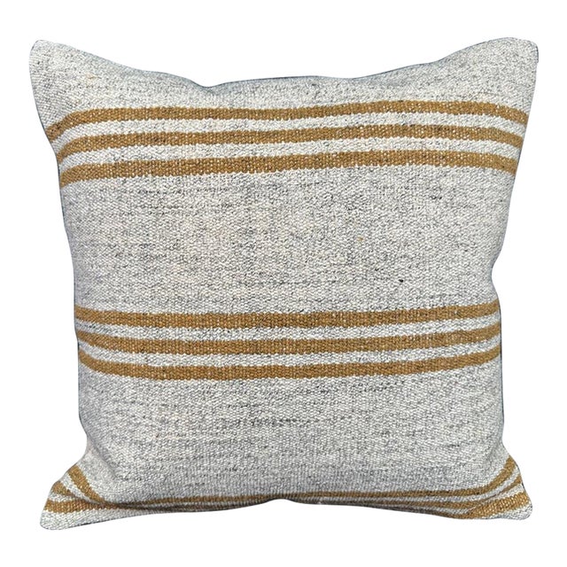 Turkish Hemp Pillow Cushion Natural Beige Yellow Pillow Cushion Cover 20"x20" For Sale