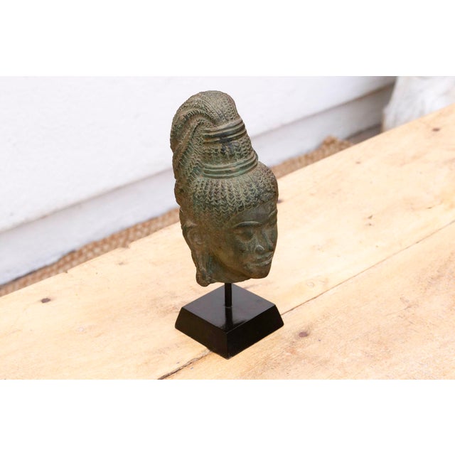 Angkorian Spirit, Antique Khmer Stone Head Sculpture For Sale - Image 4 of 8