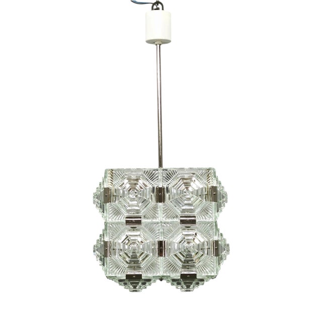 Brutalist Glass Cube Pendant by Kamenický Šenov, 1970s For Sale