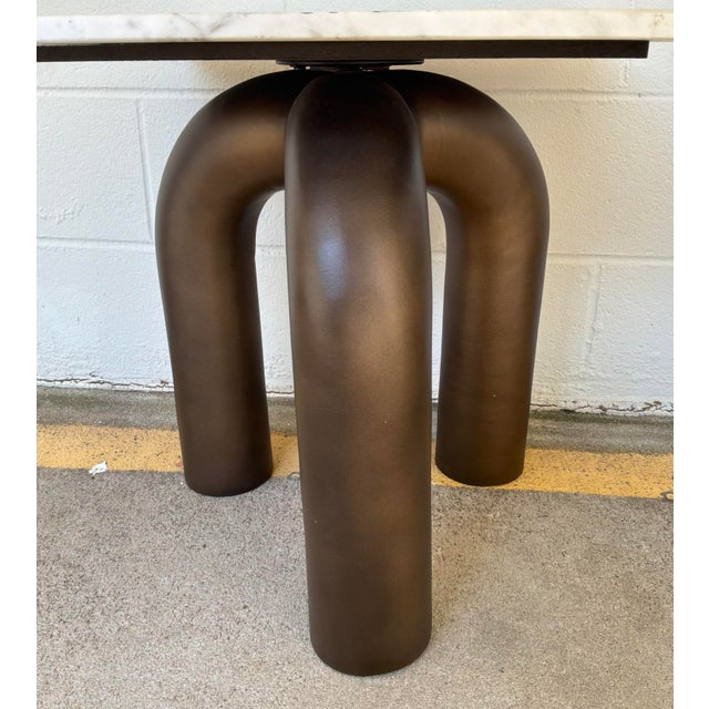 Stylish Modern Sculptural White Marble and Bronze Tubular Side Table, marble tops may vary, please see photos for example,...