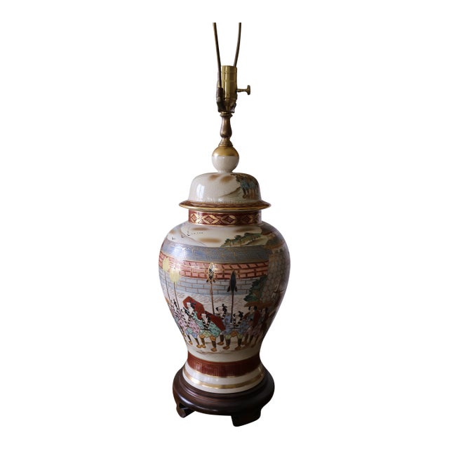 Antique Meiji Japanese Satsuma Procession Jar Lamp by Jukō For Sale