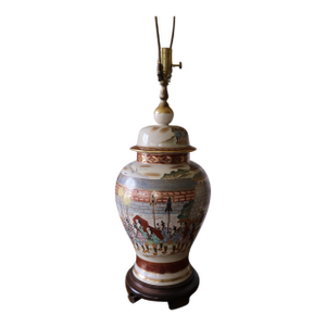 Antique Meiji Japanese Satsuma Procession Jar Lamp by Jukō