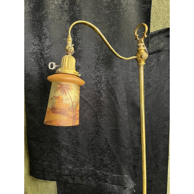 1940s Vintage Brass Bridge Lamp With Glass Shade For Sale - Image 5 of 11