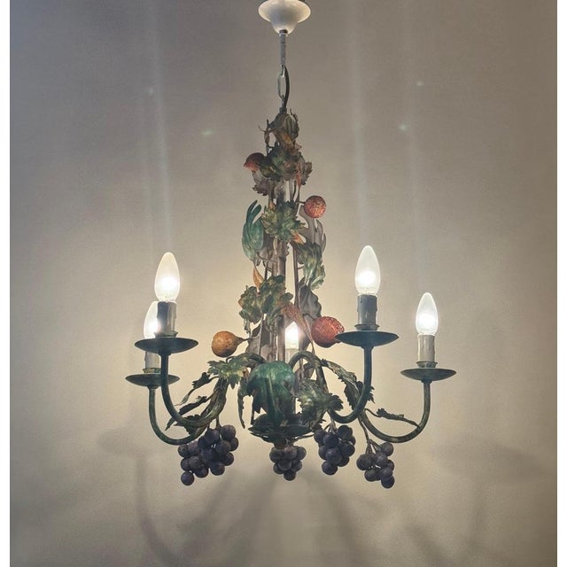 1970s Italian Hand-Painted Fruit and Vine Chandelier with Pomegranates, 1970s For Sale - Image 5 of 16