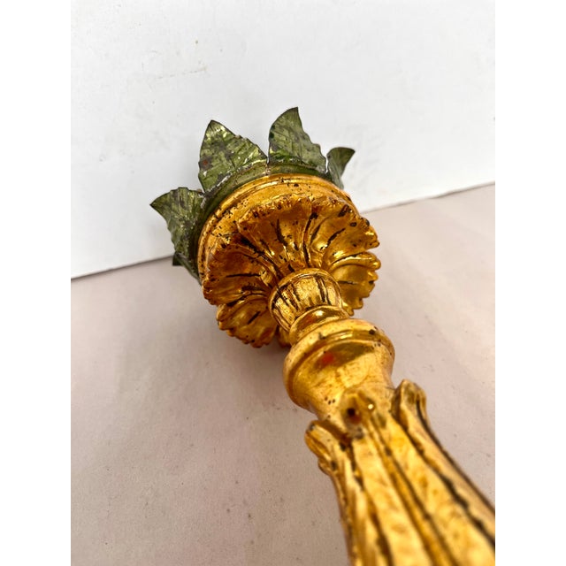 Antique Early 1900s Gilded Wood Ornate Candle Holders - A Pair For Sale - Image 13 of 15