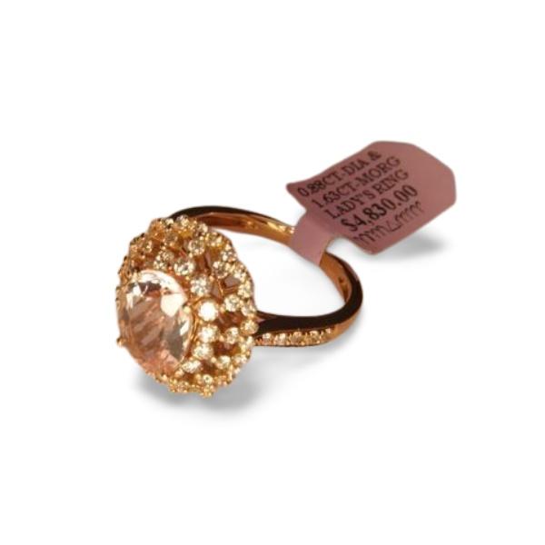 Mid 20th Century 14k Rose Pink Gold Morganite Diamond Cocktail Engagement Ring Estate, Size 6.5 For Sale - Image 4 of 4
