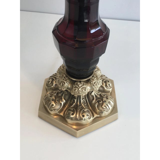 Attributed to Cristal & Bronze Paris, Tall Red Crystal and Chiseled Bronze Table For Sale - Image 9 of 13