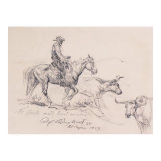 'Cowboy, El Cajon, California' by Olaf Carl Wieghorst, 1959, Horse, Equestrian, American West, Cattle For Sale