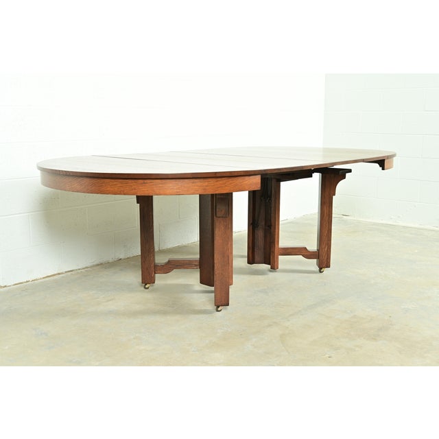 Stickley Brothers Style Antique Mission Oak Arts & Crafts Extension Dining Table, Newly Refinished For Sale - Image 11 of 13