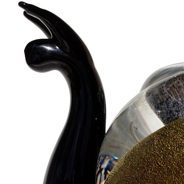 Beautiful and unusual, Murano hand blown jet black with gold and silver flecks Italian art glass snail paperweight...