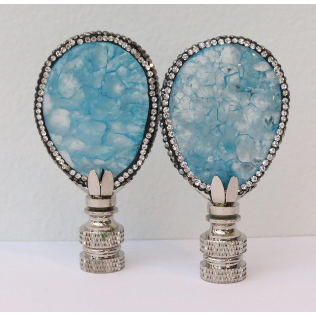 Contemporary Ocean Blue Gemstone Lamp Finials, a Pair For Sale - Image 3 of 3