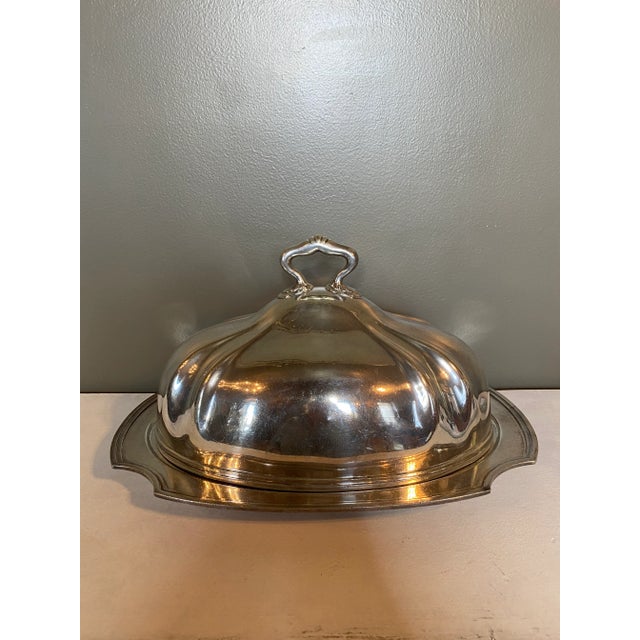 Lovely, fun antique heavy hotel silver soldered covered tray with an engraved crest with monogram and crossed golf clubs...