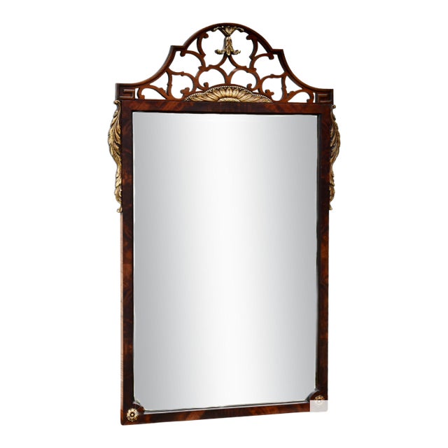 Antique Chippendale Mahogany Fretwork Wall Mirror Gilt Shell Accents For Sale