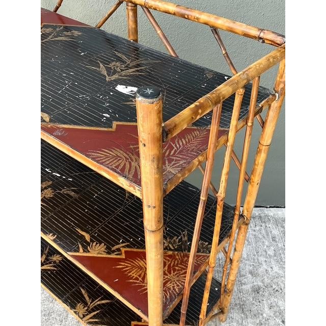 Vintage Chevron Bamboo Painted Etagere For Sale - Image 11 of 12