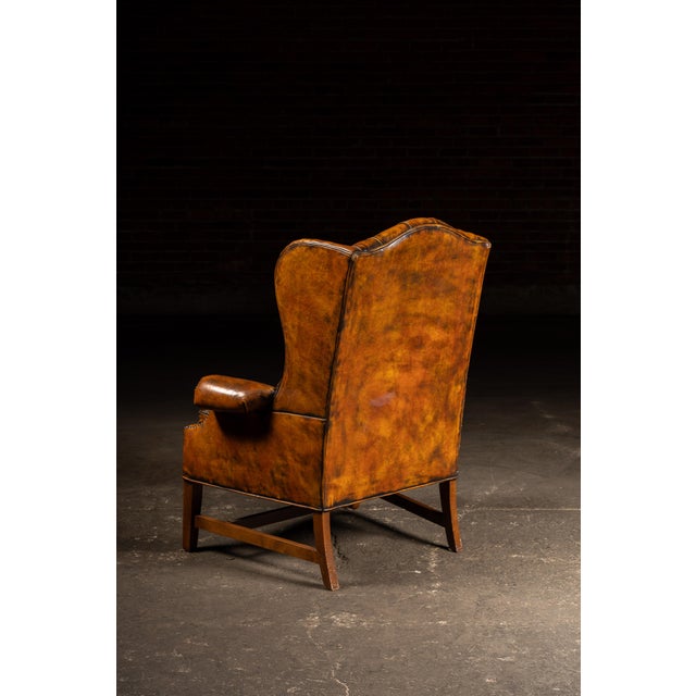 Mid 20th Century Mid 20th Century Tufted Leather Wingback Armchair in Amber For Sale - Image 5 of 9