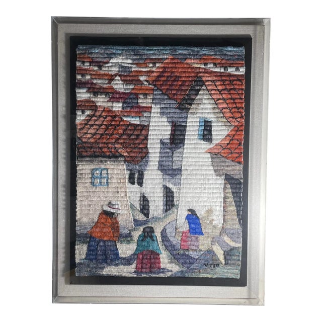 1990s Large Peruvian Handwoven Wool Tapestry in Acrylic Frame For Sale