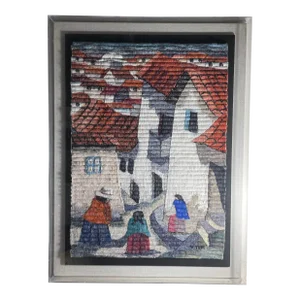 1990s Large Peruvian Handwoven Wool Tapestry in Acrylic Frame