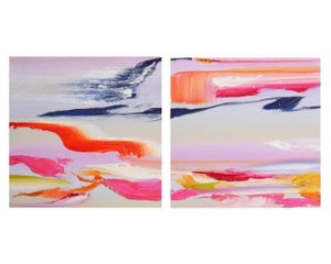 Martyn Jones, Surrealist Abstract Painting Pair, Martyn Jones British Color Diptych Painting