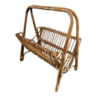 Mid 20th Century European Bamboo and Rattan Magazine Rack For Sale