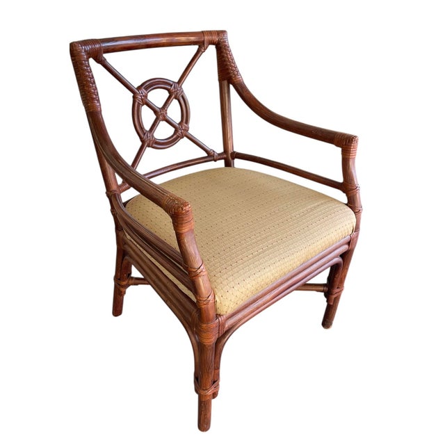 Brown 1990s Shelby Williams Target Back Rattan Dining Chairs, Set of Four, McGuire Style, Coastal, Regency, Palm Beach For Sale - Image 8 of 15