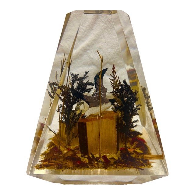 Vintage 1970s 3d Lucite Wildlife Obelisk Paperweight For Sale