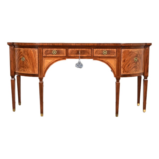 Baker Furniture Stately Homes Sheraton Bow Front Inlaid Mahogany Sideboard For Sale
