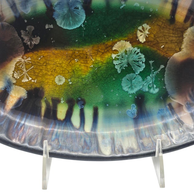 Blue Edgecomb Potters Crystalline Glaze Oval Studio Pottery Dish 11.5" For Sale - Image 8 of 12