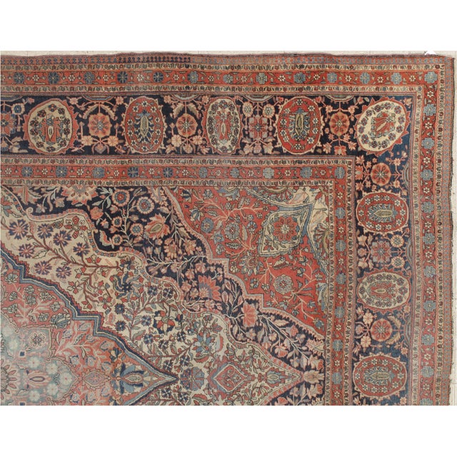 Antique Persian Mohtasham Kashan Carpet, Traditional, Ivory, Blue, Green, Reds For Sale - Image 9 of 16