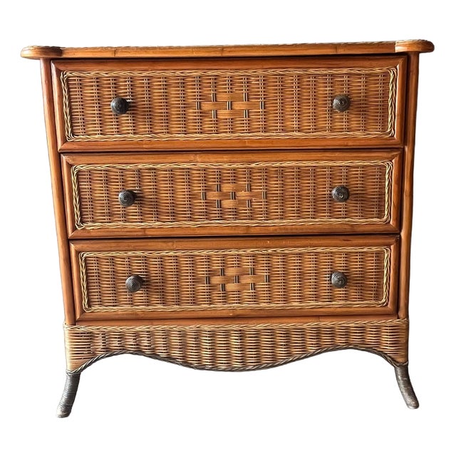 Vintage Bamboo and Wicker Chest of Drawers For Sale