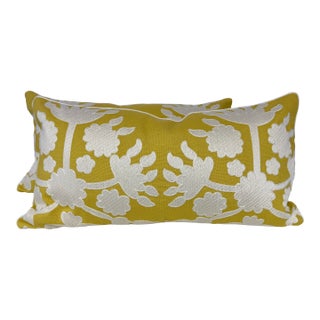 Schumacher "Cybele Embroidery" in Yellow 12"x22" Pillows-a Pair For Sale