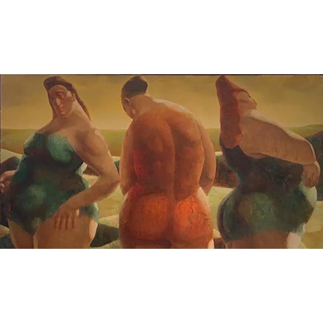 John Fenton American 1929-1977 Judgment of Paris oil on board 30 x 34 in. Signed on the lower right Framed Titled, Babcock...