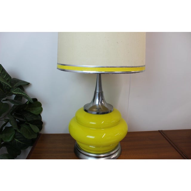 Mid 20th Century Pair of 1970's Lamps Yellow Glass and Chrome For Sale - Image 5 of 11