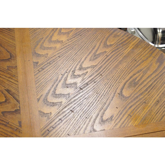 Vintage Mid Century Modern Oak Sunburst Round Extension Pedestal Dining Table For Sale - Image 9 of 18