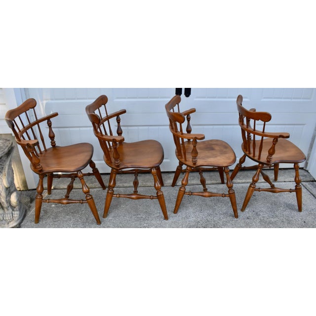 Vtg. Set of Four Ethan Allen Heirloom Nutmeg Maple Windsor Dining Chairs For Sale - Image 9 of 17