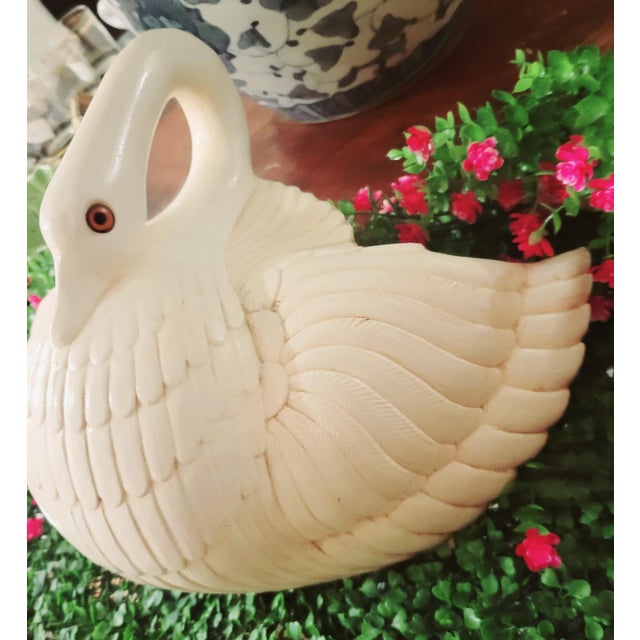 1970s Vintage Cream Highly Carved Resin Swan Wall Pocket by Burwood For Sale - Image 5 of 10