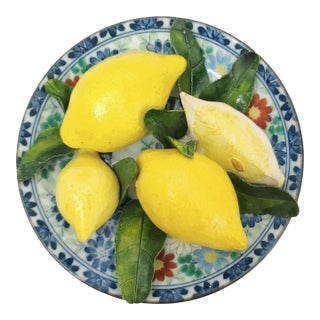 Vintage Christine Viennet Trompe l'Oeil Plate With Lemons For Sale
