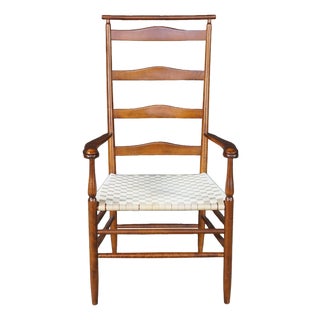 Antique Shaker Style Maple Ladderback Elder's High Back Arm Chair Woven Seat For Sale