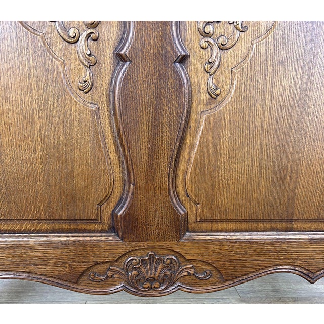 Wood Vintage Louis XVI French Oak Single Bed Frame with Carved Headboard For Sale - Image 7 of 11