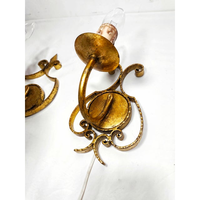 Plastic Wrought Iron and Gold Leaf Wall Lights, 1960s, Set of 3 For Sale - Image 7 of 13