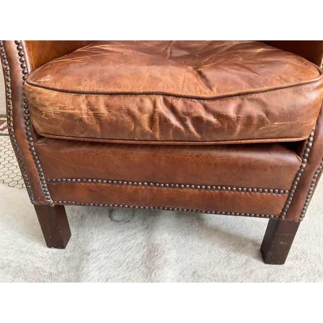 Vintage Distressed Brown Leather Club Chair For Sale - Image 10 of 17
