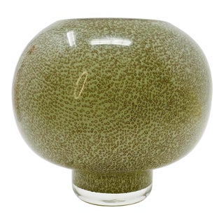 Mid-Century Studio Art Glass Pedestal Squat Vase - Seafoam Mottle 5" For Sale