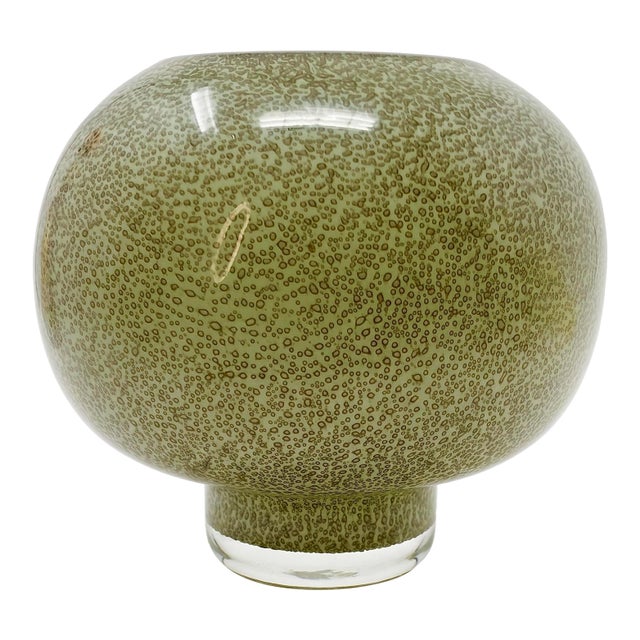 Mid-Century Studio Art Glass Pedestal Squat Vase - Seafoam Mottle 5" For Sale