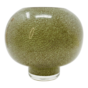 Mid-Century Studio Art Glass Pedestal Squat Vase - Seafoam Mottle 5"