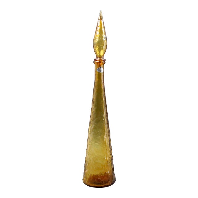 Guildcraft Italy Amber Empoli Glass Decanter Genie Bottle Mid Century Modern For Sale