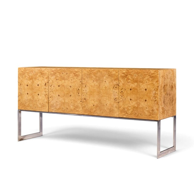 Milo Baughman for Thayer Coggin Mid Century Burlwood and Chrome Credenza For Sale - Image 10 of 11