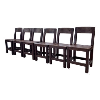 Folk Art Chairs in Savoyard Pine, 1950s, Set of 6 For Sale