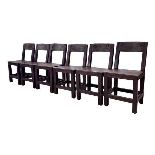 Folk Art Chairs in Savoyard Pine, 1950s, Set of 6 For Sale