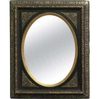 French Empire Gilt Brass and Black Lacquer Wall Mirror For Sale